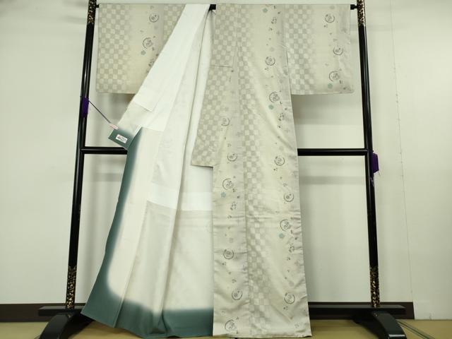 平和屋着物●極上 結城紬 はたおり娘 80亀甲 市松 吉祥間道 練色地 やまと誂製 逸品 DZAB7022kh6