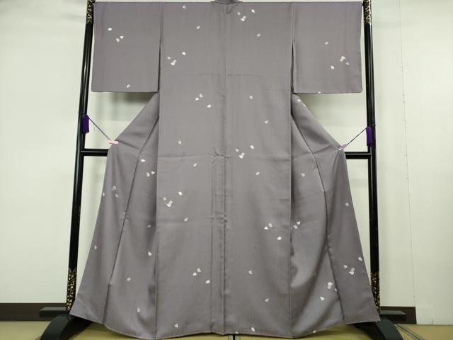 平和屋本店●極上 創業200年・7代目永治屋清左衛門 小紋 唐織 舞桜 花弁 鳩羽色地 鈴乃屋扱い 逸品 未使用 DZAB7031kh6
