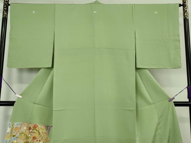 平和屋本店●極上 創業460年・千總 色留袖 駒刺繍 誰が袖花松文 若葉色地 金彩 三越扱い 逸品 DZAB7036kh6