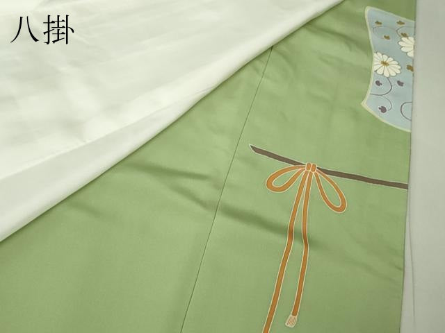 平和屋本店●極上 創業460年・千總 色留袖 駒刺繍 誰が袖花松文 若葉色地 金彩 三越扱い 逸品 DZAB7036kh6