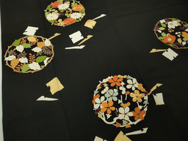 平和屋本店●極上 銀座 志ま亀 黒留袖 駒刺繍 花丸文 たとう紙付き 逸品 DZAB7042kh6