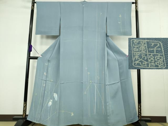 平和屋本店▽極上 創業460年・千總 訪問着 単衣 白鷺 シロサギ 銀彩 高島屋扱い 反端付き 逸品 DZAB7046kh6