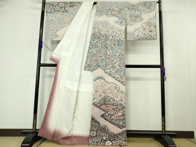 平和屋本店●極上 十七代京屋林蔵 本場結城紬 訪問着 絞り 辻が花 暈し染め 逸品 DZAB7050kh6