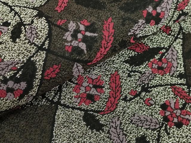 平和屋本店●極上 キモノデザイナー 斉藤上太郎 両面 六通柄袋帯 唐織 花唐草 黒地 銀糸 逸品 DZAB7059kh6