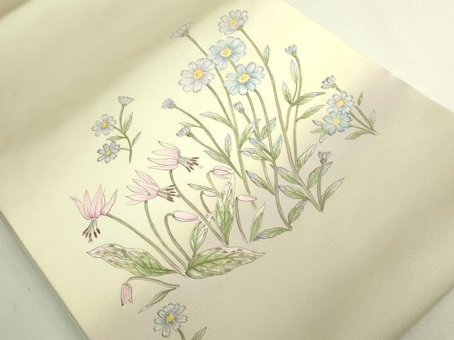 平和屋着物●極上 塩瀬 太鼓柄袋帯 公咲作 手描き 草花文 逸品 DZAB7074kh6