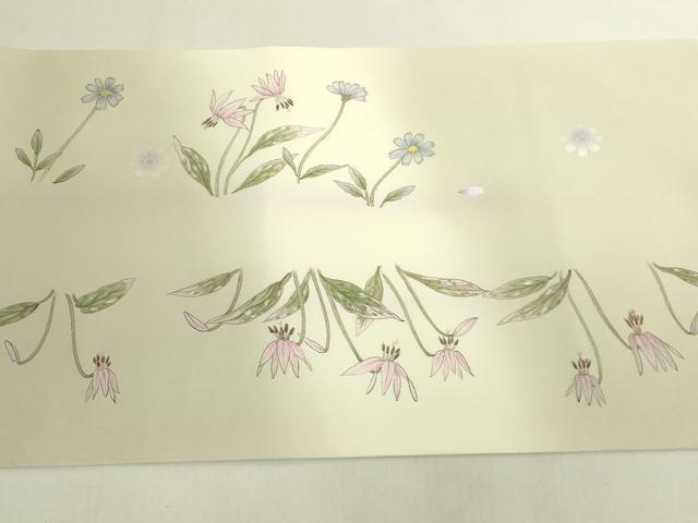 平和屋着物●極上 塩瀬 太鼓柄袋帯 公咲作 手描き 草花文 逸品 DZAB7074kh6