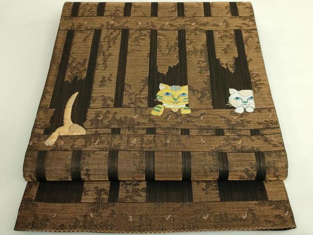 平和屋着物●極上 太鼓柄袋帯 猫 金銀糸 逸品 DZAB7078kh6