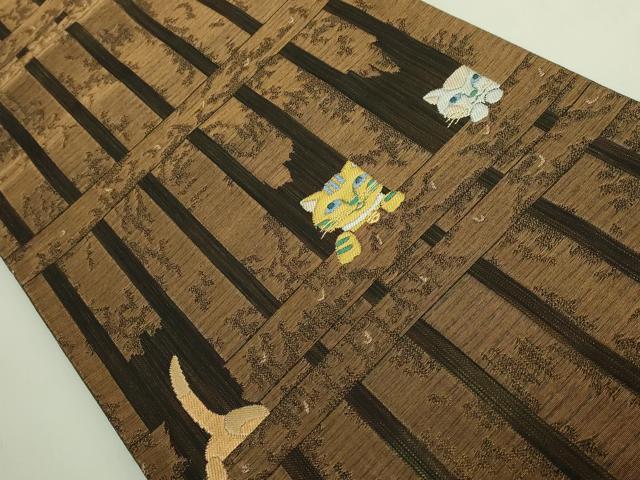平和屋着物●極上 太鼓柄袋帯 猫 金銀糸 逸品 DZAB7078kh6