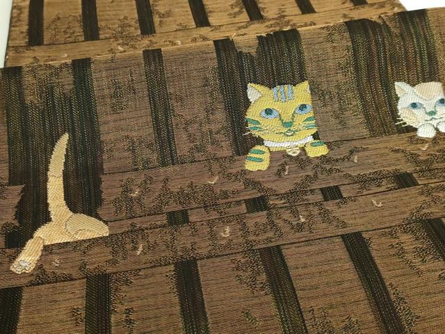 平和屋着物●極上 太鼓柄袋帯 猫 金銀糸 逸品 DZAB7078kh6