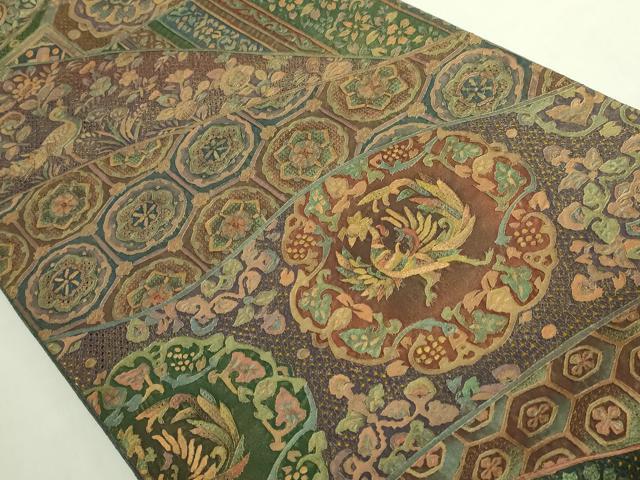 平和屋本店●極上 中国三大刺繍 スワトウ刺繍 汕頭刺繍 全通柄袋帯 名物裂花鳥文 金彩 逸品 DZAB7096kh6