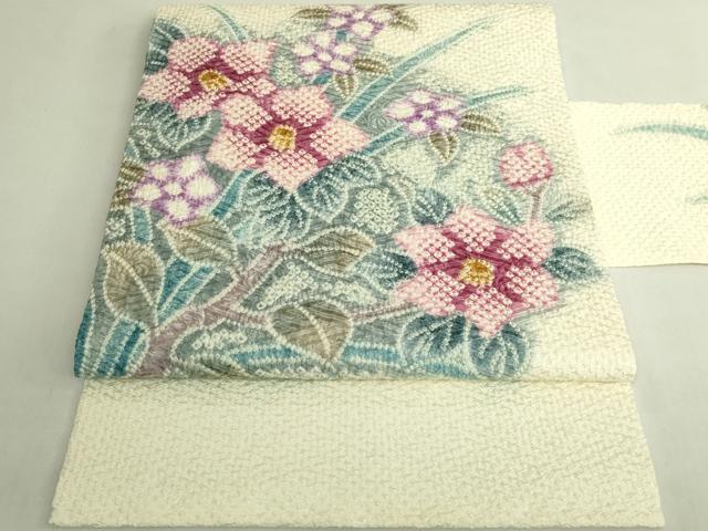 平和屋本店●極上 名門 藤娘きぬたや・総絞り 九寸名古屋帯 草花文 逸品 DZAB7102kh6