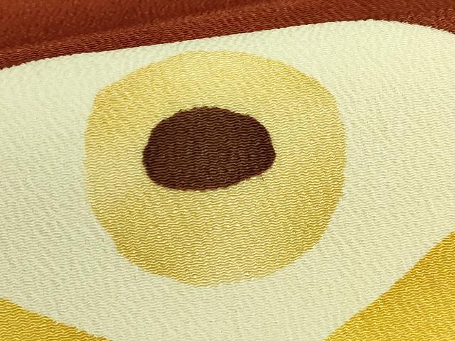 平和屋本店●極上 銀座 志ま亀 九寸名古屋帯 抽象文様 鬼しぼ縮緬 母れんが色 たとう紙付き 逸品 DZAB7110kh6