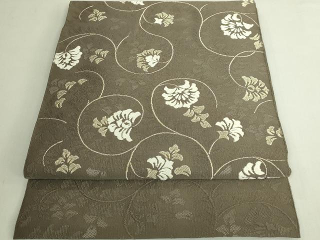 平和屋本店●極上 西陣 河村織物 河村つづれ 八寸名古屋帯 花唐草 金糸 媚茶色地 逸品 DZAB7129kh6