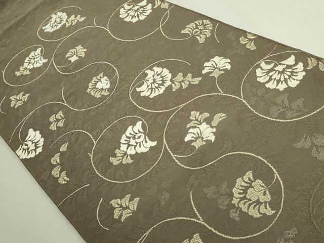 平和屋本店●極上 西陣 河村織物 河村つづれ 八寸名古屋帯 花唐草 金糸 媚茶色地 逸品 DZAB7129kh6