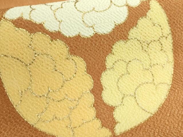 平和屋本店●極上 銀座 志ま亀 九寸名古屋帯 草花文 小麦色地 金彩 鬼しぼ縮緬 逸品 DZAB7135kh6