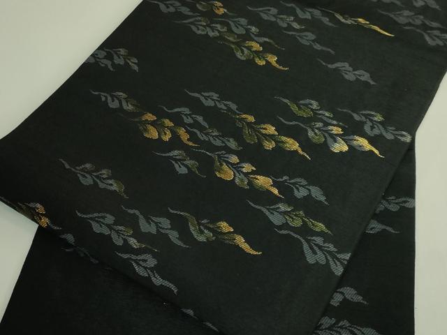 平和屋着物●極上 西陣 勝山織物 九寸名古屋帯 舞葉文 黒地 金糸 ますいわ屋扱い 逸品 DZAB7136kh6