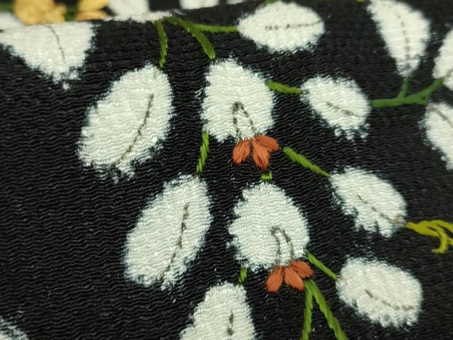 平和屋本店●極上 つけ帯 駒刺繍 藤花房 黒地 金糸 鬼しぼ縮緬 逸品 DZAB7148kh6
