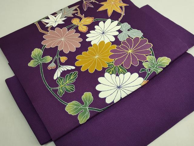 平和屋本店●極上 つけ帯 花丸文 紫紺色地 鬼しぼ縮緬 逸品 DZAB7149kh6