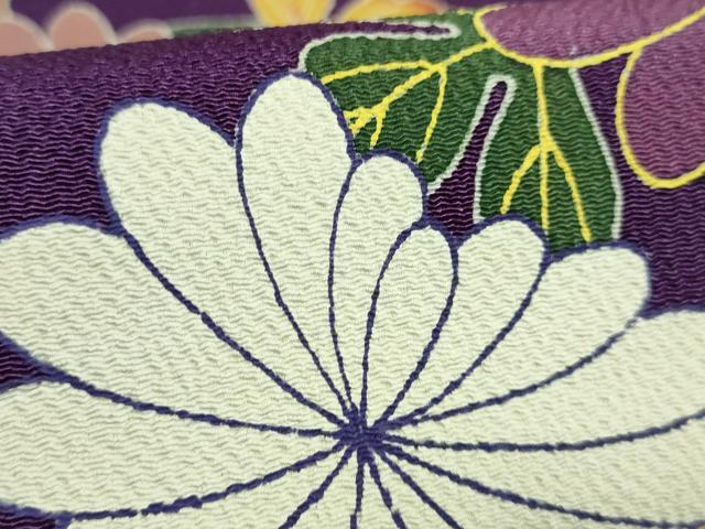 平和屋本店●極上 つけ帯 花丸文 紫紺色地 鬼しぼ縮緬 逸品 DZAB7149kh6