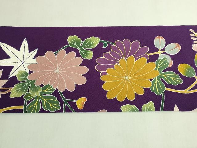 平和屋本店●極上 つけ帯 花丸文 紫紺色地 鬼しぼ縮緬 逸品 DZAB7149kh6