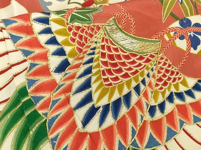 平和屋本店●極上 アンティーク 大正ロマン 振袖・長襦袢(袷・半衿刺繍)セット 駒刺繍 檜扇宝尽くし楽器文 金彩 逸品 DZAB7152kh6