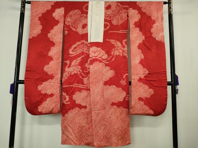 平和屋本店●極上 アンティーク 大正ロマン 振袖・長襦袢(袷・半衿刺繍)セット 駒刺繍 檜扇宝尽くし楽器文 金彩 逸品 DZAB7152kh6