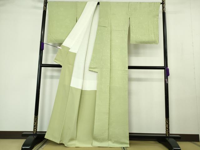 平和屋本店●極上 銀座 志ま亀 色無地 流水菊地紋 裏葉柳色 たとう紙付き 逸品 未使用 DZAB7153kh6