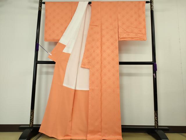 平和屋本店●極上 銀座 志ま亀 色無地 七宝地紋 赤朽葉色 たとう紙付き 逸品 DZAB7154kh6