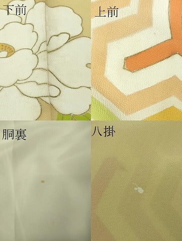 平和屋本店●極上 銀座 志ま亀 訪問着 牡丹 毘沙門亀甲 淡黄色地 金彩 たとう紙付き 逸品 DZAB7155kh6