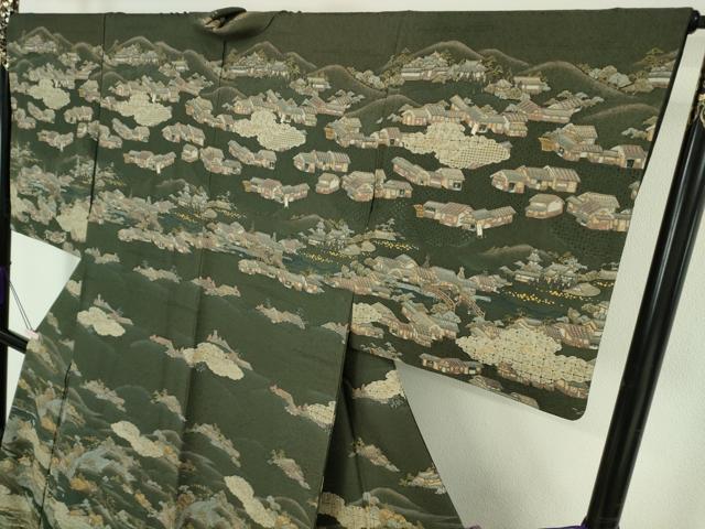 平和屋本店●極上 中国三大刺繍 スワトウ刺繍 汕頭刺繍 訪問着 人物風景 千歳茶色地 金糸 逸品 DZAB7156kh6