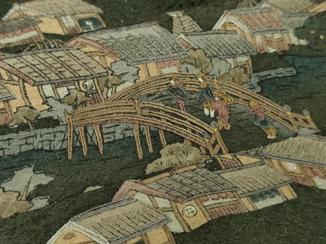 平和屋本店●極上 中国三大刺繍 スワトウ刺繍 汕頭刺繍 訪問着 人物風景 千歳茶色地 金糸 逸品 DZAB7156kh6