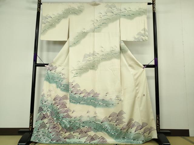 平和屋本店●極上 訪問着 友禅 作家物 芒 すすき 鳥の子色地 暈し染め 逸品 DZAB7160kh6