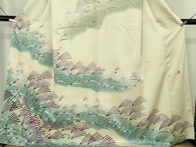 平和屋本店●極上 訪問着 友禅 作家物 芒 すすき 鳥の子色地 暈し染め 逸品 DZAB7160kh6