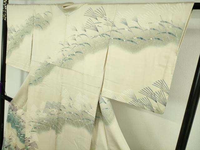 平和屋本店●極上 訪問着 友禅 作家物 芒 すすき 鳥の子色地 暈し染め 逸品 DZAB7160kh6