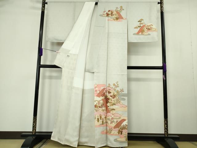 平和屋本店●極上 皇室献上作家 藤井寛 訪問着 駒刺繍 鴛鴦花文 白花色地 金彩 反端付き 逸品 未使用 DZAB7162kh6