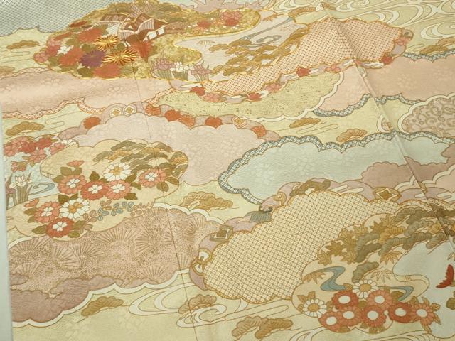 平和屋本店●極上 訪問着 作家物 駒刺繍 雲取り風景花文 蒸栗色地 金彩 逸品 未使用 DZAB7163kh6