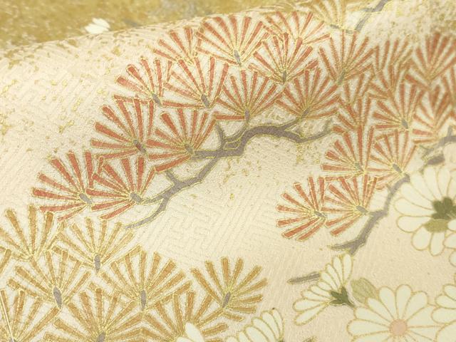 平和屋本店●極上 訪問着 駒刺繍 松 菊 桜 楓 肌色地 金彩 逸品 未使用 DZAB7164kh6