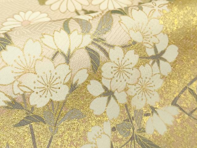 平和屋本店●極上 訪問着 駒刺繍 松 菊 桜 楓 肌色地 金彩 逸品 未使用 DZAB7164kh6