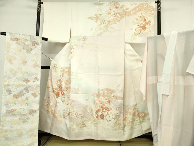 平和屋本店●極上 訪問着・長襦袢(無双仕立て)・袋帯セット 駒刺繍 雪輪吉祥花文 暈し染め 金彩 逸品 DZAB7169kh6