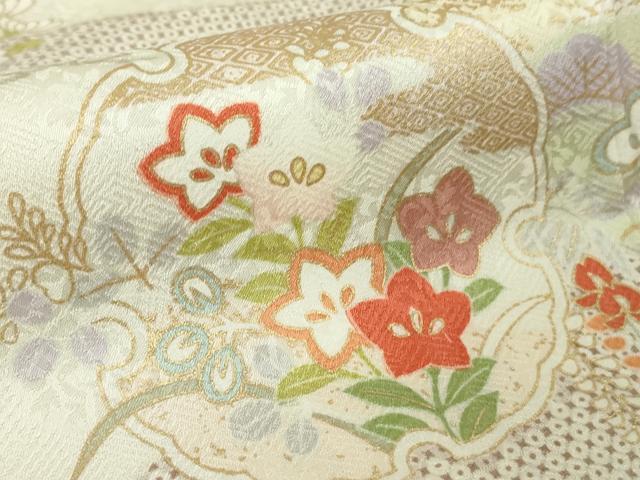 平和屋本店●極上 訪問着・長襦袢(無双仕立て)・袋帯セット 駒刺繍 雪輪吉祥花文 暈し染め 金彩 逸品 DZAB7169kh6