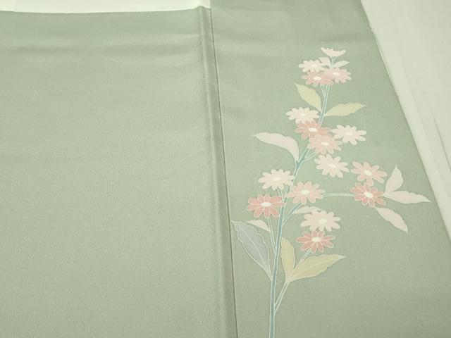 平和屋着物●極上 訪問着 友禅 作家物 枝花文 柳鼠色地 暈し染め 逸品 DZAB7173kh6