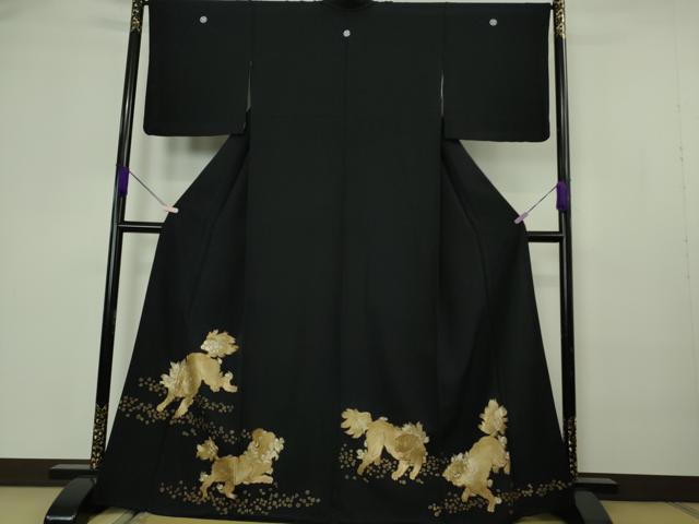 平和屋本店●極上 黒留袖 総手刺繍 唐獅子 金糸 逸品 DZAB7178kh6