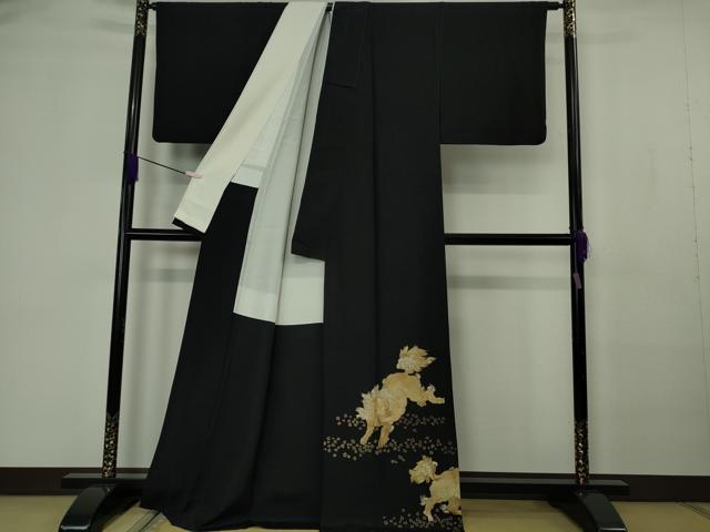 平和屋本店●極上 黒留袖 総手刺繍 唐獅子 金糸 逸品 DZAB7178kh6