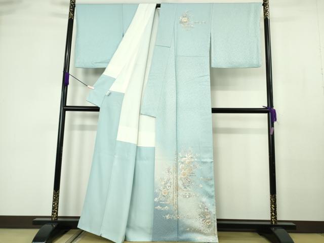 平和屋本店●極上 金彩友禅 卓越技能者・名工・和田光正 訪問着 花鳥文 空色地 暈し染め 金銀彩 京都きもの友禅扱い 逸品 DZAB7181kh6