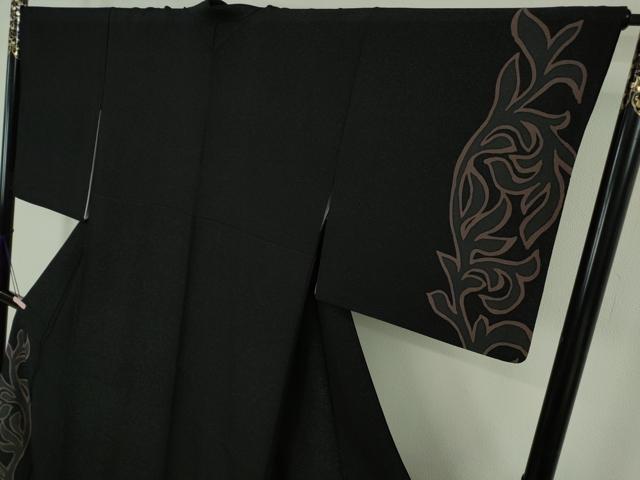 平和屋本店●極上 染色作家 寺島利男 訪問着 唐草文 黒地 銀通し地 逸品 DZAB7182kh6