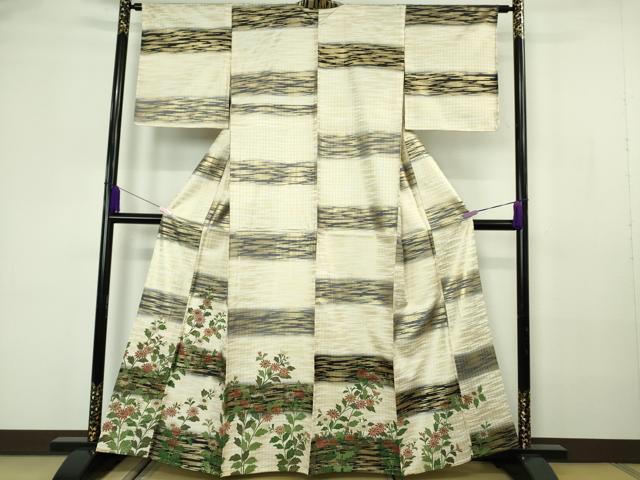 平和屋着物▽極上 訪問着 単衣 市松 枝花文 金彩 逸品 未使用 DZAB7186kh6