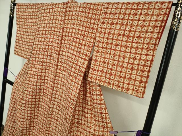 平和屋本店●極上 岩手の匠 草紫堂 南部絞り 茜染 紬 正絹 逸品 DZAB7192kh6