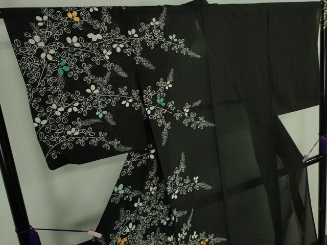 平和屋本店*極上 夏物 訪問着 絽 駒刺繍 花萩文 黒地 金糸 逸品 DZAB7196kh6