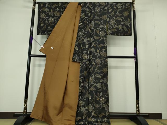 平和屋本店●極上 中国三大刺繍 スワトウ刺繍 汕頭刺繍 刺し子 総刺繍 本場縞大島紬 更紗花文 黒地 逸品 DZAB7205kh6