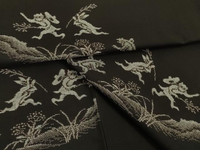 平和屋本店●極上 本場大島紬 9マルキ 地空 鳥獣戯画 黒地 さが美扱い 逸品 DZAB7208kh6